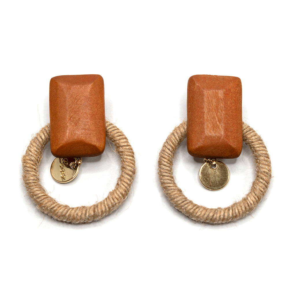 Wooden Drop Earrings with Gold Accent